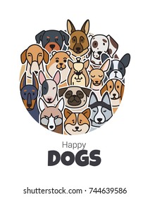 Template postcard for the new year from dogs of different breeds. You can use banner illustrations in the book, the is.