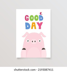 template postcard with pig and lettering for print, design, poster