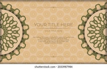 Template for postcard print design with Greek ornaments. Beige vector banner with luxury ornaments and place for your logo and text.