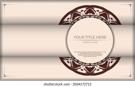 Template for postcard print design with Greek ornaments. Beige vector banner with luxury ornaments for your logo.