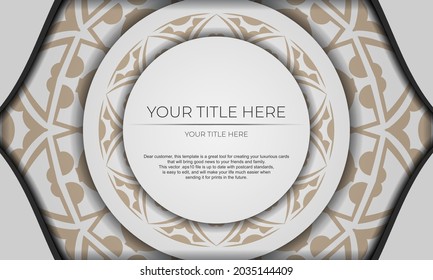 Template for postcard print design with Greek patterns. White vector banner with ornaments and place for your text and logo.