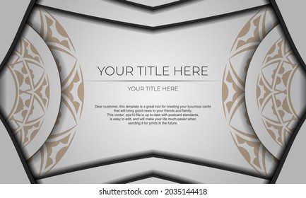 Template for postcard print design with Greek patterns. White vector banner with ornaments and place for your text and logo.