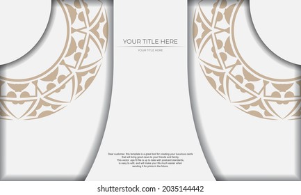 Template for postcard print design with Greek patterns. White template with ornaments and place for your logo and text.