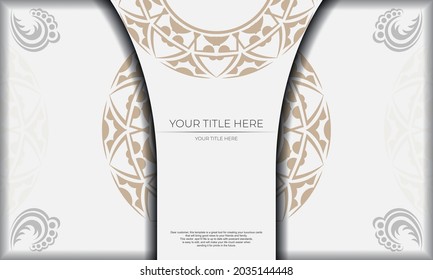 Template for postcard print design with Greek patterns. White template with ornaments and place for your logo and text.