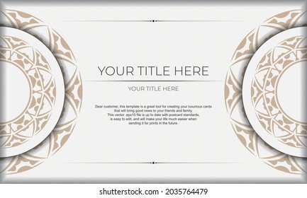 Template for postcard print design with Greek ornament. White vector banner with ornaments and place for your logo and text.