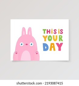 template postcard with rabbit and lettering for print, design, poster