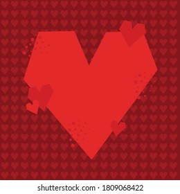 Template for a postcard, red heart with place for text, on a background from hearts, illustration vector