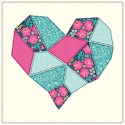 Template of postcards and invitations with a heart in patchwork style.