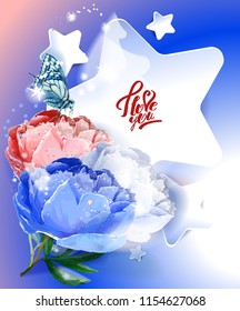 Template postcards. Star and peony.