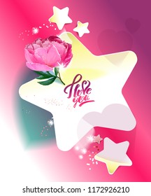 Template postcards. Star and peony.