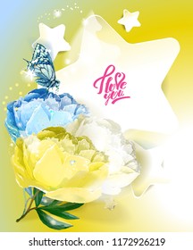 Template postcards. Star and peony.