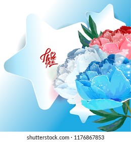 Template postcards. Star and peony.
