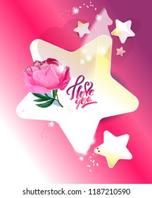 Template postcards. Star and peony.