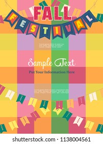 Template poster Autumn Fall holiday. Festival party text. Fancy letters greeting,. Autumnal leaf color. Fall season special fair invitation background. Design idea for event banner, flyer illustration