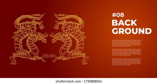 Template poster background of two gold dragons facing each other coupled with dummy text. gong xi fa cai template