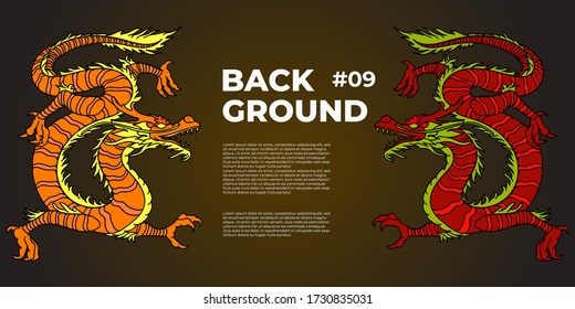 template poster background of two red and orange dragons facing each other plus a dummy text in the middle.