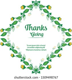 Template poster or banner of thanksgiving, with design element of green leafy flower frame. Vector