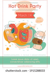 Template for a poster in a cafe.Promotion of hot soft drinks (gloggi, warming drinks,coffee)Bright orange, red, and green.Minimalistic vector design - suitable for printing