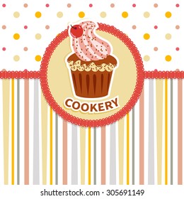 Template poster for cooking.Vintage frame with cupcake.