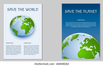 Template of poster design. Save the planet. Ecological poster. For use as logos on cards, in printing, posters, invitations, web design and other purposes