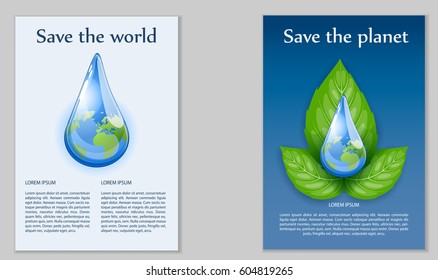 Template of poster design. Save the planet. Ecological poster. For use as logos on cards, in printing, posters, invitations, web design and other purposes