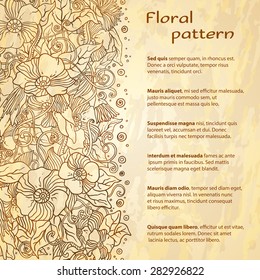 Template poster with doodle flowers and paisley for your business. Vector abstract grunge background for invitations, business documents, cards, flyers and placards. Sale brochure.