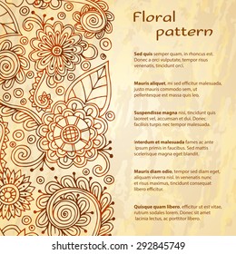 Template poster with doodle flowers and paisley for your business. Vector abstract grunge background for invitations, business documents, cards, flyers and placards. Sale brochure.
