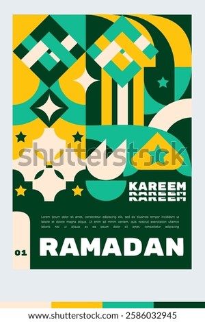 Template Poster geometric Ramadan Kareem Design.
 Celebrate the Spirit of  a Heartfelt 