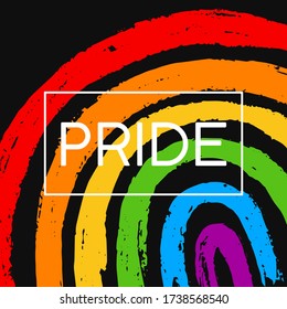 Template poster with hand draw LGBT pride with rainbow in vector format. Grunge flag with word PRIDE for poster. Concept design