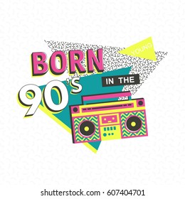 Template poster or invitation for carnival with geometric ornaments elements. Back to the 90 s. Vector background in trendy 80s-90s