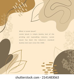 Template poster, packaging, abstract spots and plant elements, hand-drawn. Spices, herbs, tea. Icons for social media. Invitation, postcard, packaging option. 