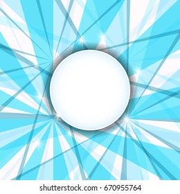 Template for a poster with a round zone for text on an abstract background. Material design in turquoise tone.