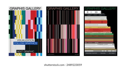 Template poster set square pattern vertical line stripe book spine layout typo text brand cover magazine book print commercial marketing visual graphics idea flyer concept creative trendy unique style