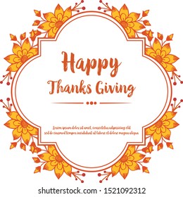 Template of poster thanksgiving, with plant of autumn leaf flower frame. Vector