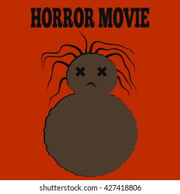 Template for a poster. Vile monster brown dead woman with disheveled hair and the inscription Horror Movie. Orange background.