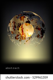 Template of poster/banner with abstract sphere/planet on black background. Vector image.