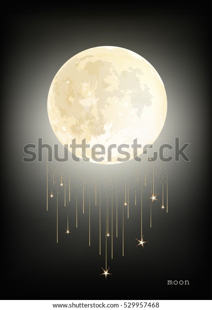 Template of poster/banner with white Moon with\
star rain. Vector\
image.
