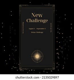 template for posts or banner challenge. with a decorative magic element, on a black background with stars.