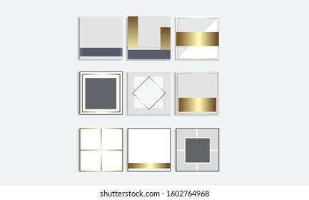 Template of posts for social networks in gold and gray colors, trendy corporate style, vector