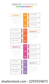 Template presentation 4 quarter, calendar presentation 12 months, Infographic Timeline can be used for workflow, process diagram, flow chart, EPS.