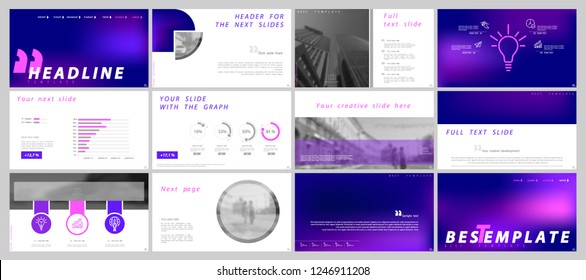 Template presentation. Blue, pink, white background. Multipurpose template for slides, business infographics. Urban photos. Postcard, corporate report, marketing, advertising, annual report, digital