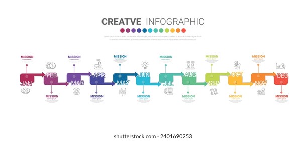 Template presentation, calendar presentation 12 months, Infographic Timeline can be used for workflow, process diagram, flow chart, EPS Vector.