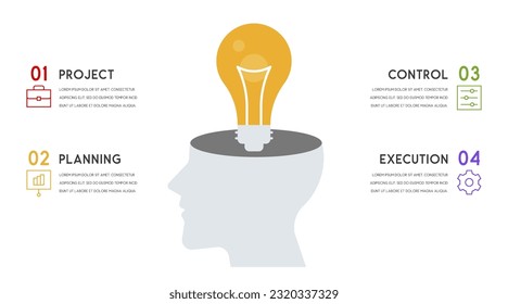 Plantilla para presentación, diagrama, gráfico y gráfico opciones de cabeza humana y bombilla 4