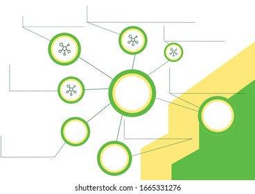 Template for a presentation with infographics. The template colors are yellow, green, and white.