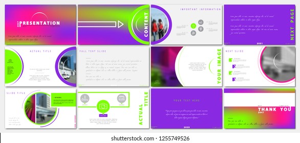 Template presentation.  Pink, purple, green, background. Multipurpose template for slides, business infographics. Postcard, brochure, corporate report, marketing, advertising, circle, text, digital