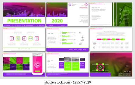 Template presentation.  Pink, purple, green, background. Multipurpose template for slides, business infographics. Postcard, brochure, corporate report, marketing, advertising, annual report, digital