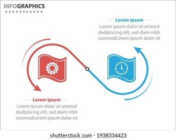 template for presentation. Timeline with 2 option. 
Vector Infographic label design template with icons and 2 options or steps.
