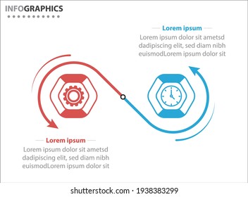 para presentación. Línea de tiempo con opción 2. 
Plantilla de diseño de etiquetas de vectores Infografía con iconos y 2 opciones o pasos.