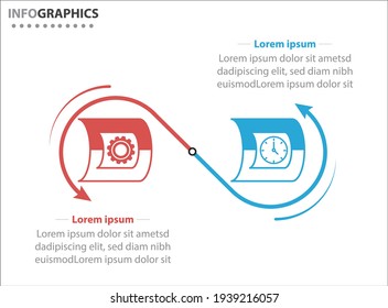 template for presentation. Timeline with 2 options. 
Vector Infographic label design template with icons and 2 options or steps.