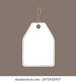 Template of price tag with blank space for text or price on transparent background. Mock up of white discount paper label, shopping card, promotion badge, sticker or gift tag with a string for hanging